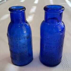 Vintage Emerson Drug Co, Cobalt Blue Bottles